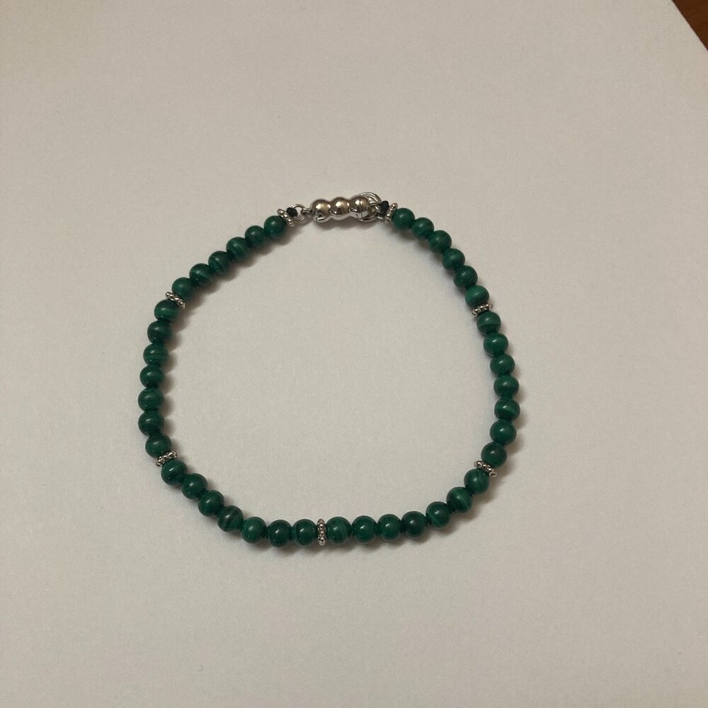 Gabriel & Co 925 Sterling Silver Malachite Beaded Bracelet